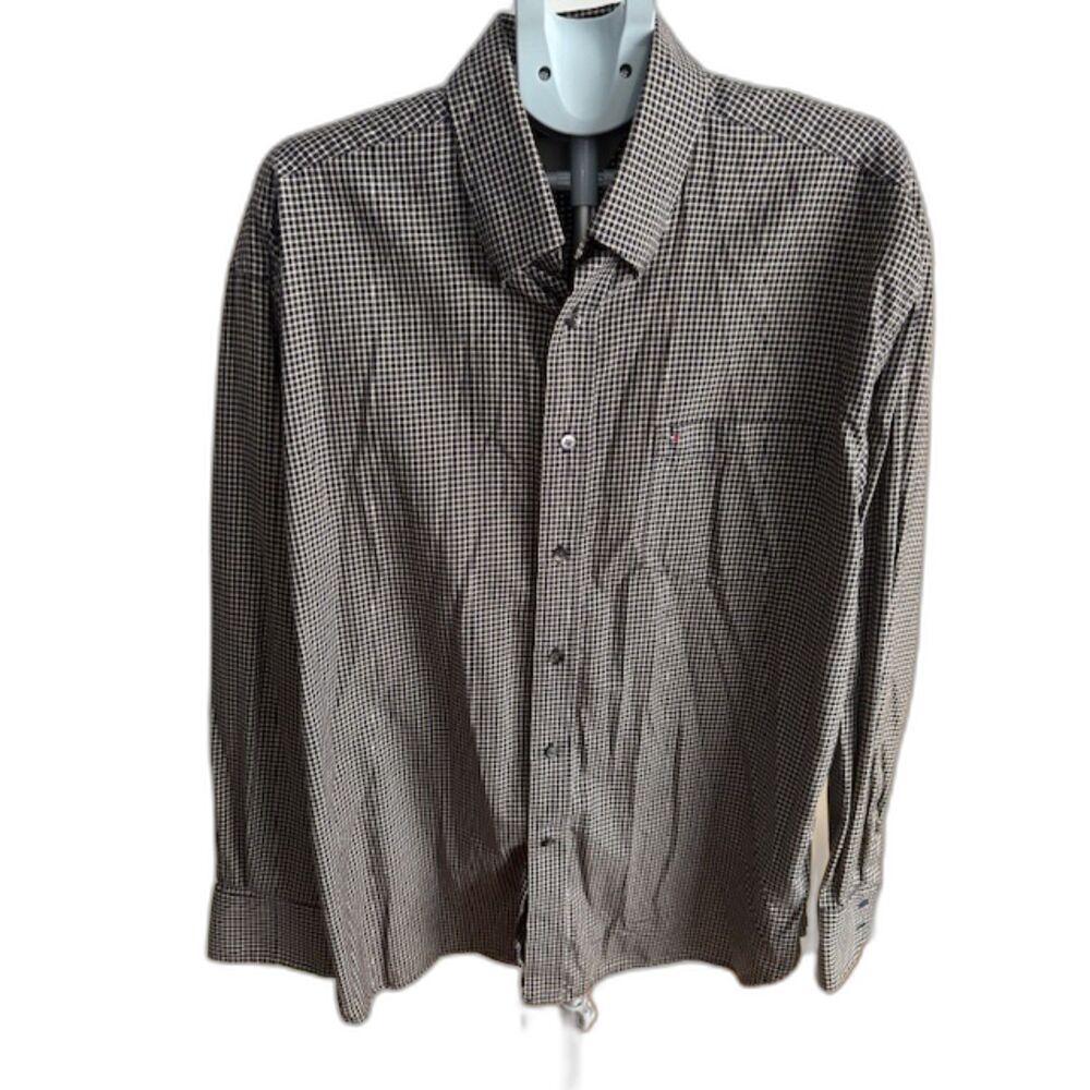 Tommy Hilfiger Mens XL Navy Ivory Gingham Check Button Up Long Sleeve Casual